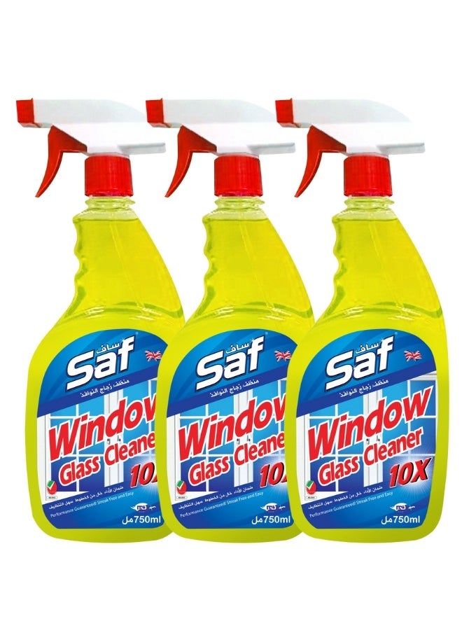 SAF Window & Glass Cleaner 750ml - Yellow SW3 (Pack of 3) | Streak-Free, Fast Drying, Powerful Cleaning Formula for Glass, Mirrors, and Windows  - Image 1