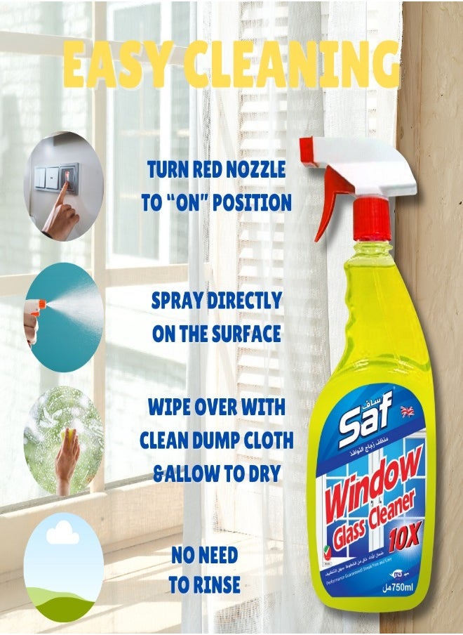 SAF Window & Glass Cleaner 750ml - Yellow SW3 (Pack of 3) | Streak-Free, Fast Drying, Powerful Cleaning Formula for Glass, Mirrors, and Windows  - Image 4