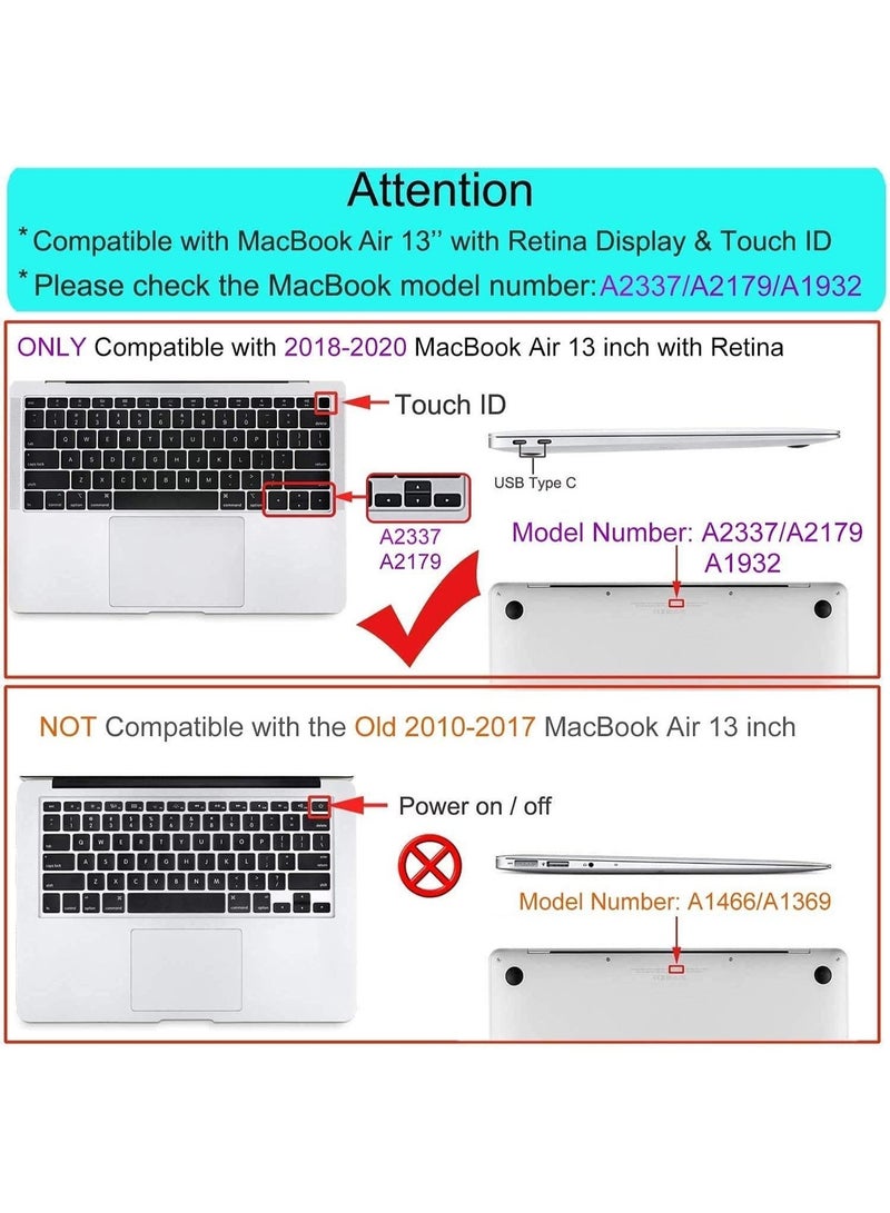 1PCs لـ MacBook Air 13 بوصة حالة M1 A2337 A2179 A1932 ، غطاء قذيفة صلبة واقية متوافق مع حالة MacBook Air M1 13.3 بوصة 2021 2020 2019 2018 Retina Touch ID (واضح) - Image 5