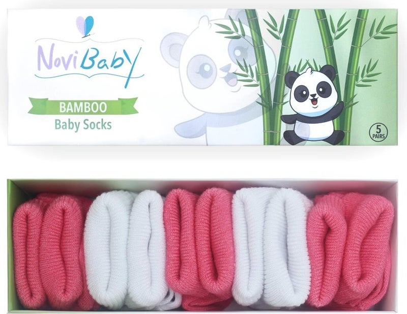 Novibaby 5-Piece Bamboo Newborn Baby Socks I Coral I 0-6 Months  - Image 1