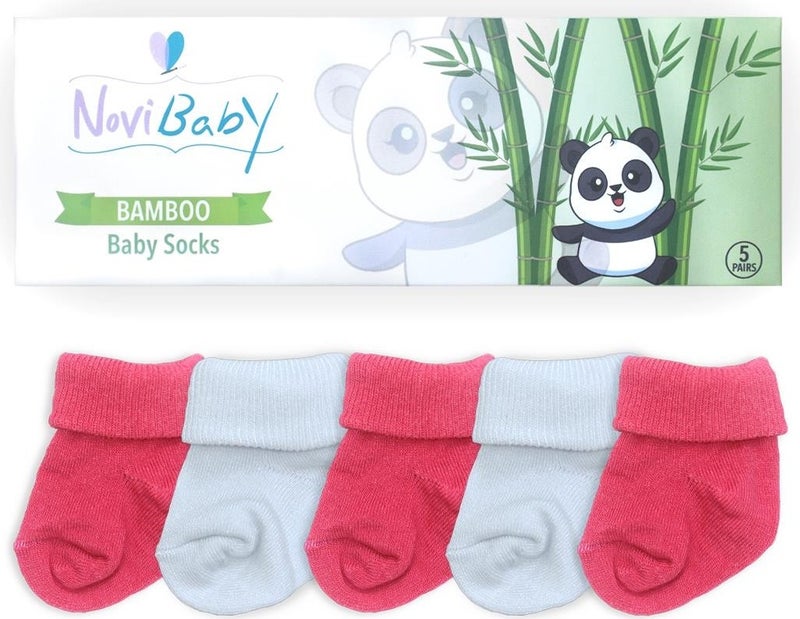 Novibaby 5-Piece Bamboo Newborn Baby Socks I Coral I 0-6 Months  - Image 3