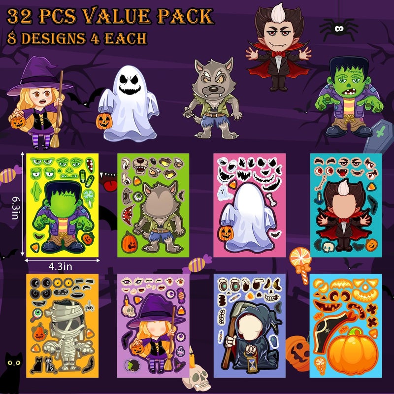 Aowplc 32 Sheets Halloween Stickers for Kids Make a Face Stickers Halloween Kids Party Favors Crafts Game Activities Supplies - Image 2
