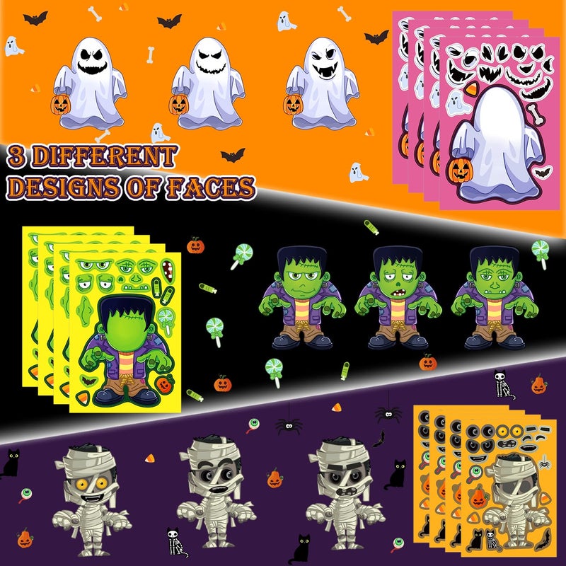 Aowplc 32 Sheets Halloween Stickers for Kids Make a Face Stickers Halloween Kids Party Favors Crafts Game Activities Supplies - Image 3