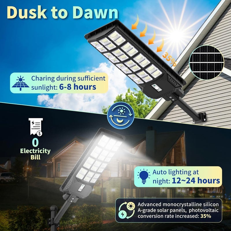 LANGY Solar Street Lights Outdoor 4000W, 6700K Solar Lights Outdoor Waterproof Dusk to Dawn, LED Flood Security Light Motion Sensor with Remote Control for Yard Path Commercial Parking Lot Lighting - Image 2