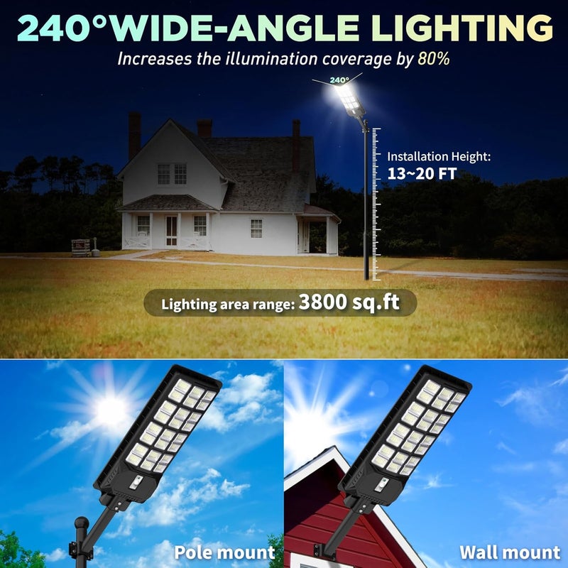 LANGY Solar Street Lights Outdoor 4000W, 6700K Solar Lights Outdoor Waterproof Dusk to Dawn, LED Flood Security Light Motion Sensor with Remote Control for Yard Path Commercial Parking Lot Lighting - Image 5