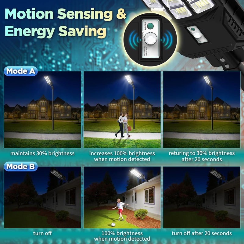 LANGY Solar Street Lights Outdoor 4000W, 6700K Solar Lights Outdoor Waterproof Dusk to Dawn, LED Flood Security Light Motion Sensor with Remote Control for Yard Path Commercial Parking Lot Lighting - Image 4