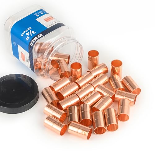 EFIELD 30Pack EFIELD 34 C X C Copper Coupling With Rolled Stop LF Copper Plumbing Fittings with Sweat Solder Connection Pro PackCOPPER070 - Image 1