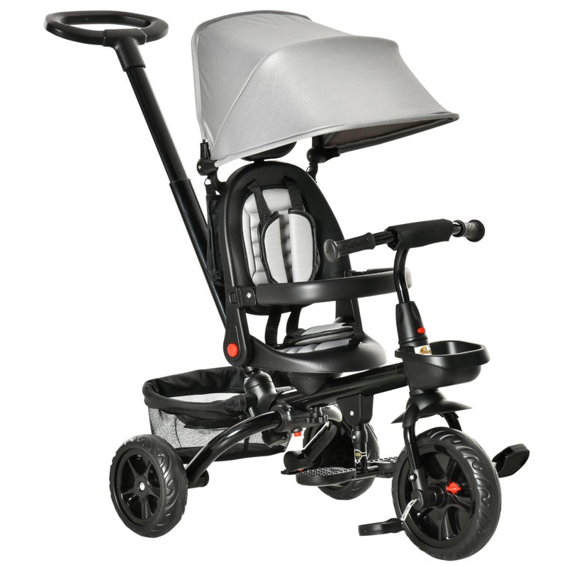 Qaba Kids Tricycle 4 in 1 Foldable Trike with Reversible Seat Adjustable Parent Handle Safety Harness Wheel Brakes Removable Canopy Storage Tricycle for Toddlers 15 Years Black - Image 2