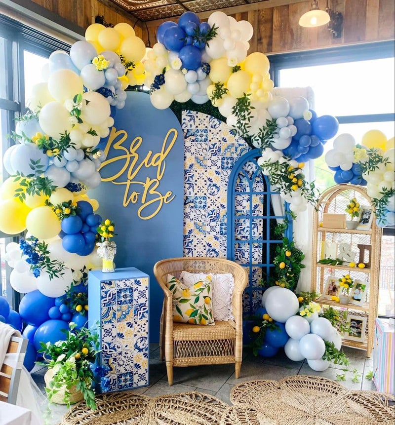 Royal Blue Yellow Lemon Balloon Garland Arch Kit with 142pcs Latex Balloons for Summer Anniversary Birthday Wedding Graduation Office Party DIY Decoration