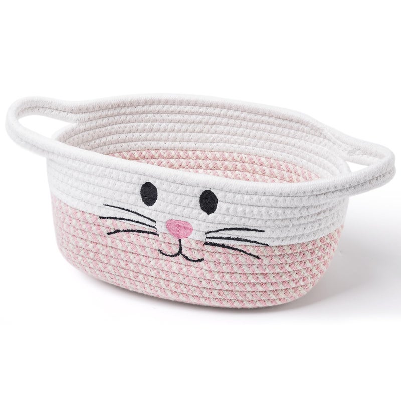 STOBSK Small Woven Baskets for Organizing with Handle Cute Cotton Basket for Nursery Gift Dog Cat Toy Storage Basket for Toy Organizer-Pink - Image 1