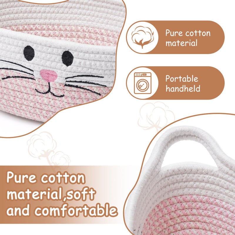 STOBSK Small Woven Baskets for Organizing with Handle Cute Cotton Basket for Nursery Gift Dog Cat Toy Storage Basket for Toy Organizer-Pink - Image 2