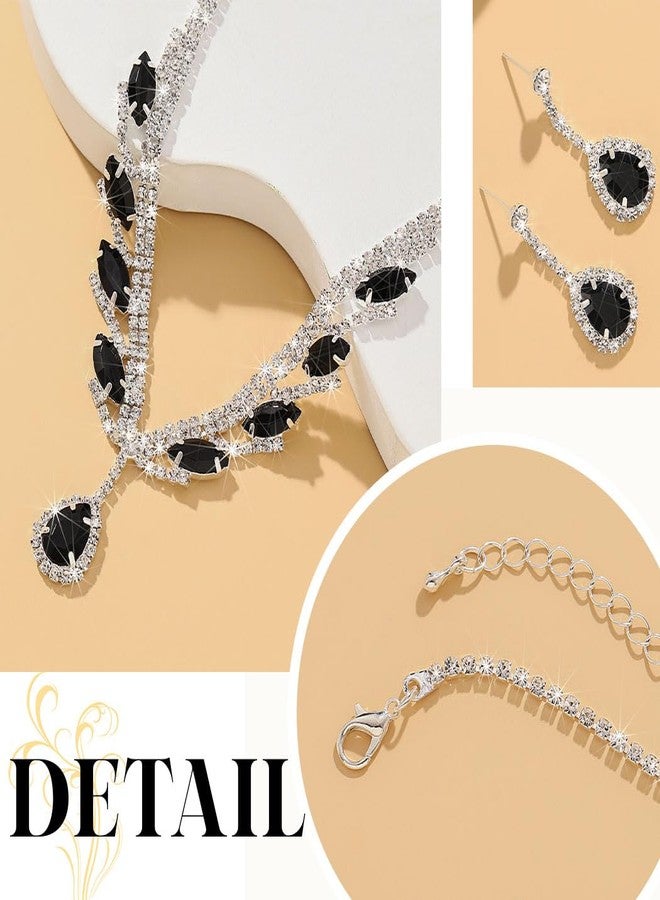 ايفينت مجموعة مجوهرات الزفاف من EARENT، مجموعة قلادات مرصعة بأحجار الراين السوداء للنساء - Image 3