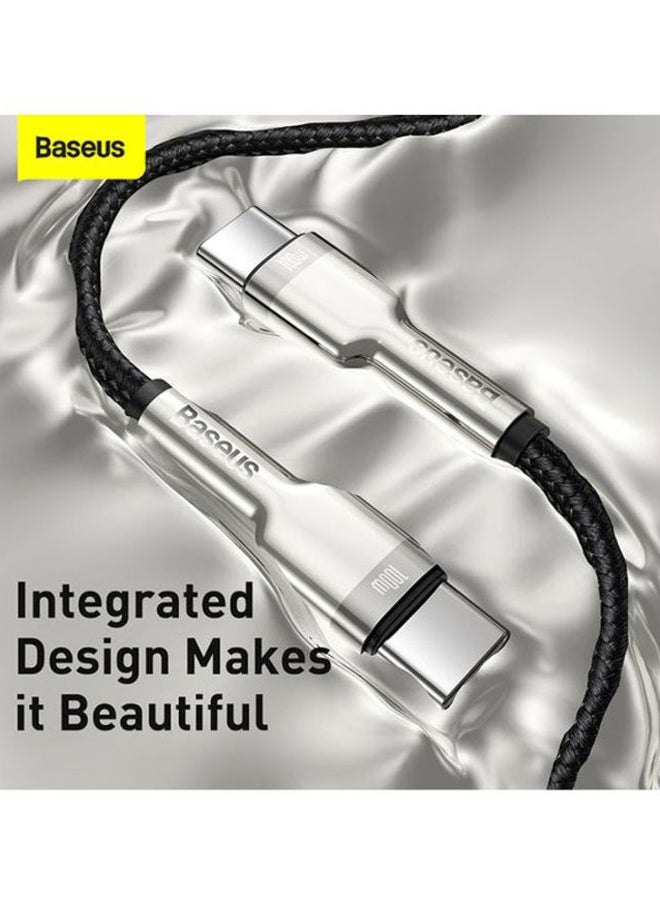 بيسوس كابل مضفر بمنفذ USB من نوع C بطول مترين وقدرة 100 وات بتقنية توصيل الطاقة PD ويدعم الشحن السريع ومزود بكابل بمنفذ USB من النوع C لمنفذ USB من نوع C ومتوافق مع آي باد ميني 6 وماك بوك برو 2021 مقاس 14 بوصة و16 بوصة وماك بوك آير وآي باد برو مقاس 12.9 بوصة وسامسونج ‎S21+‎‎ وهواوي ‎‎‎P30 وغيره. لون أسود. - Image 2