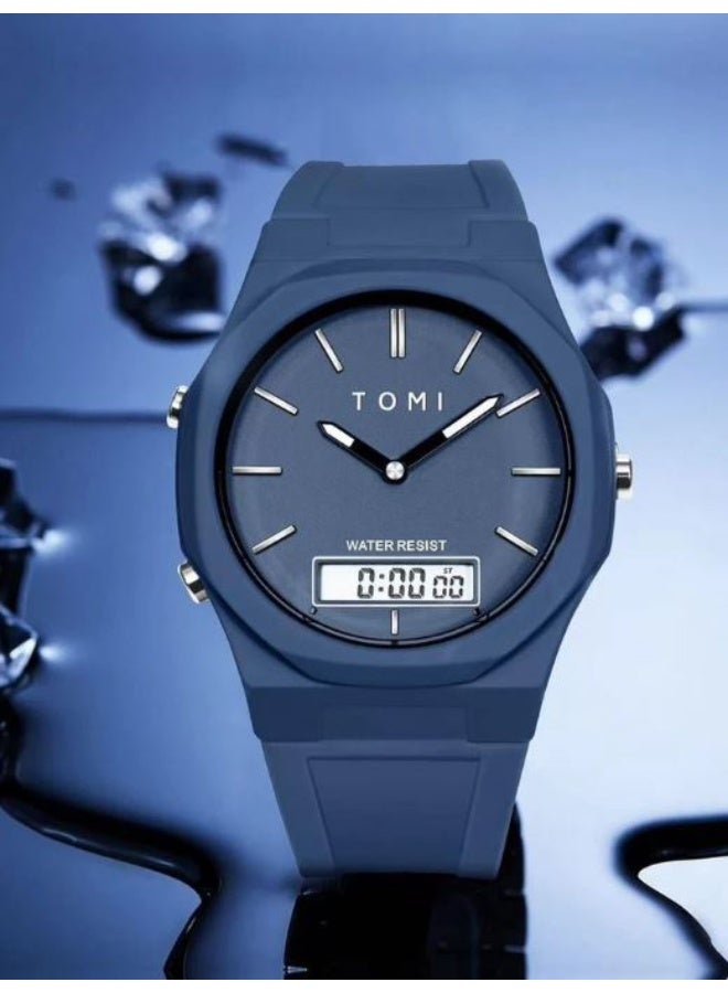 TOMI Men's Sports Watch, Dual Display Analog-Digital Quartz Wristwatch with Silicone Strap, Water-Resistant & Luminous - Perfect for Outdoor Activities - Image 1