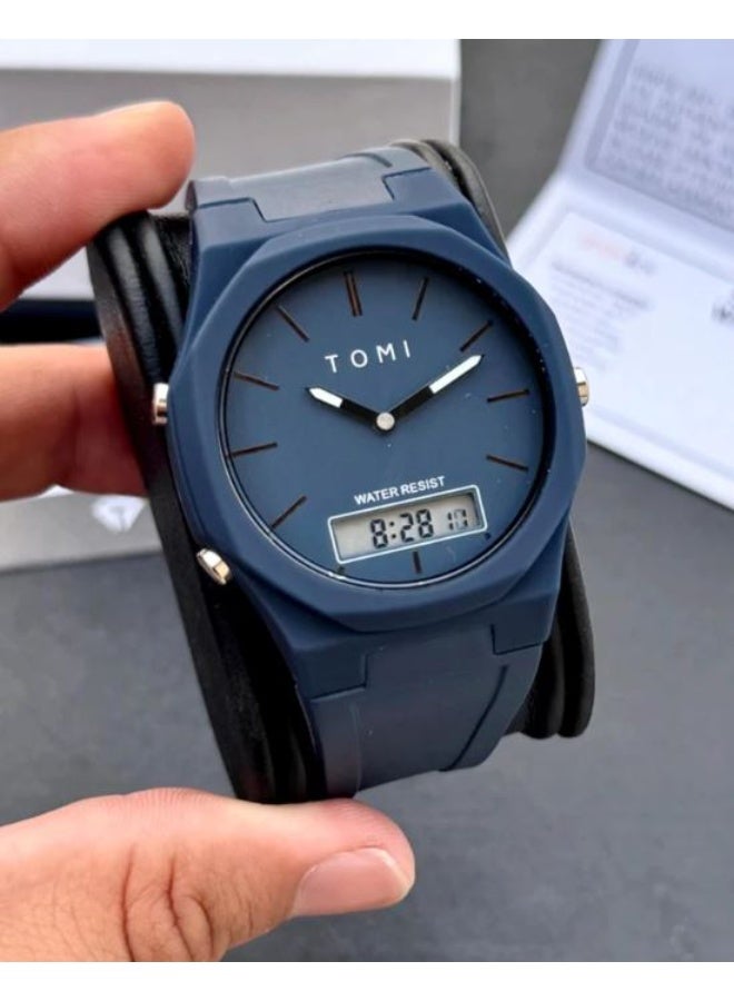 TOMI Men's Sports Watch, Dual Display Analog-Digital Quartz Wristwatch with Silicone Strap, Water-Resistant & Luminous - Perfect for Outdoor Activities - Image 2