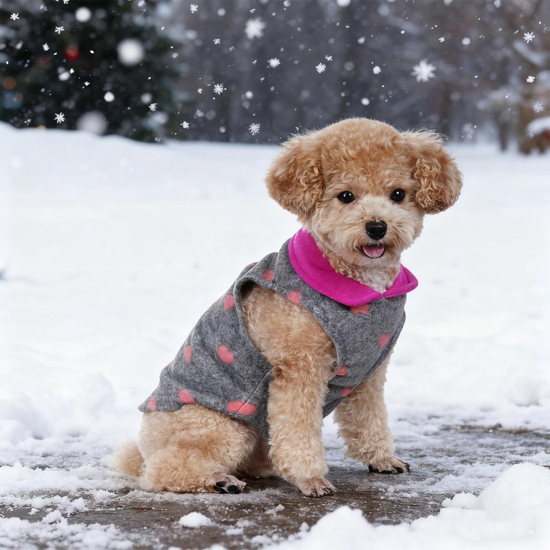 Rbenxia 2 Piece Grey and Pink Dog Heart Sweater with Leash Ring Soft Fleece Vest Dogs Pullover Warm Jacket Pet Dogs Clothes Winter Dog Outfits for Small Puppy Cat Pets (Medium, Stars+Heart) - Image 5