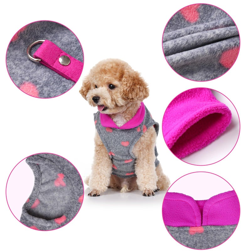Rbenxia 2 Piece Grey and Pink Dog Heart Sweater with Leash Ring Soft Fleece Vest Dogs Pullover Warm Jacket Pet Dogs Clothes Winter Dog Outfits for Small Puppy Cat Pets (Medium, Stars+Heart) - Image 3