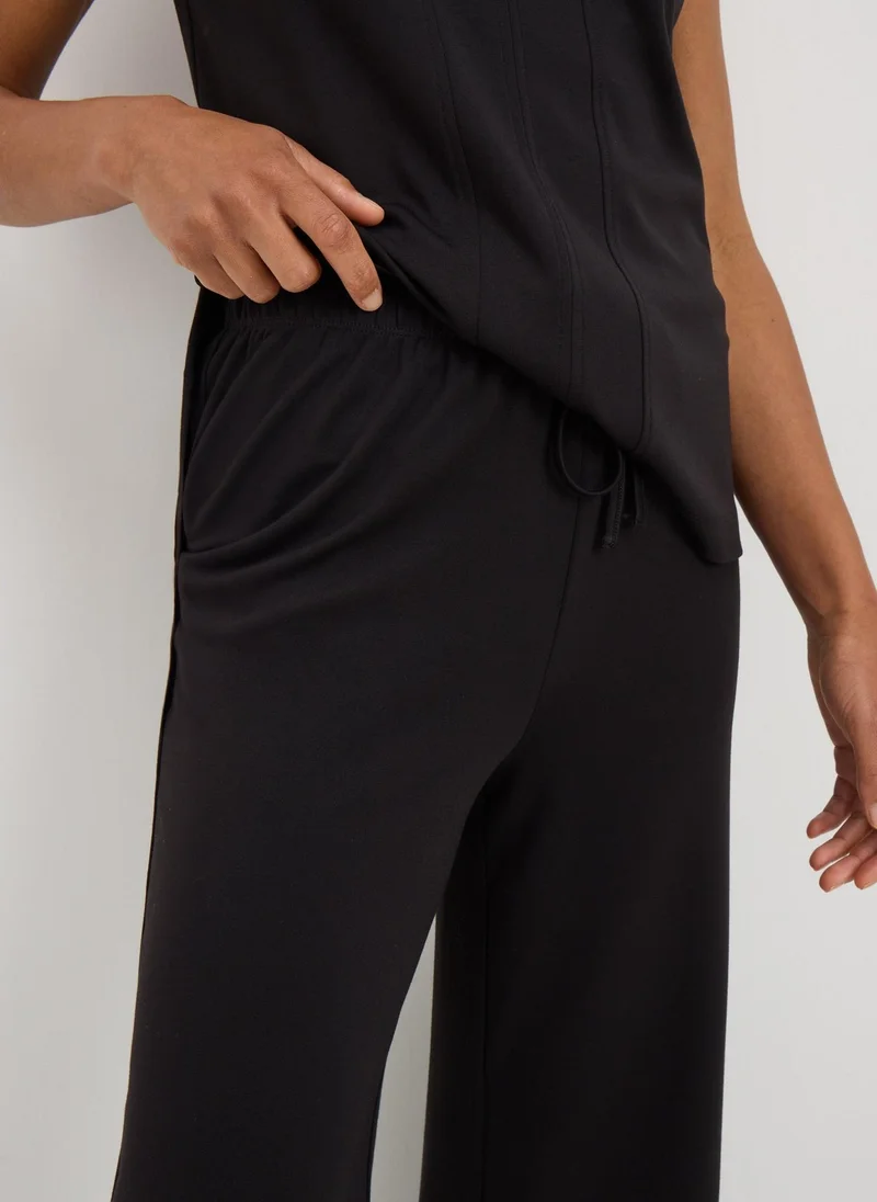 Matalan Black Ponte Wide Leg Cropped Trousers
