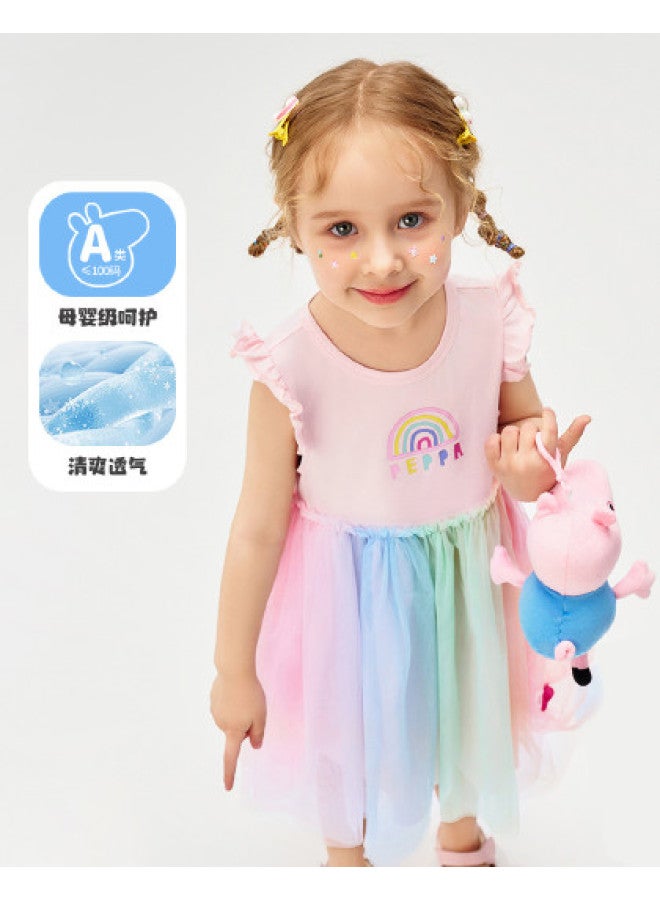 Peppa Pig 25 Summer Girls' Thin Rainbow Mesh Sleeveless Dress Baby Toddler Dress - Image 1