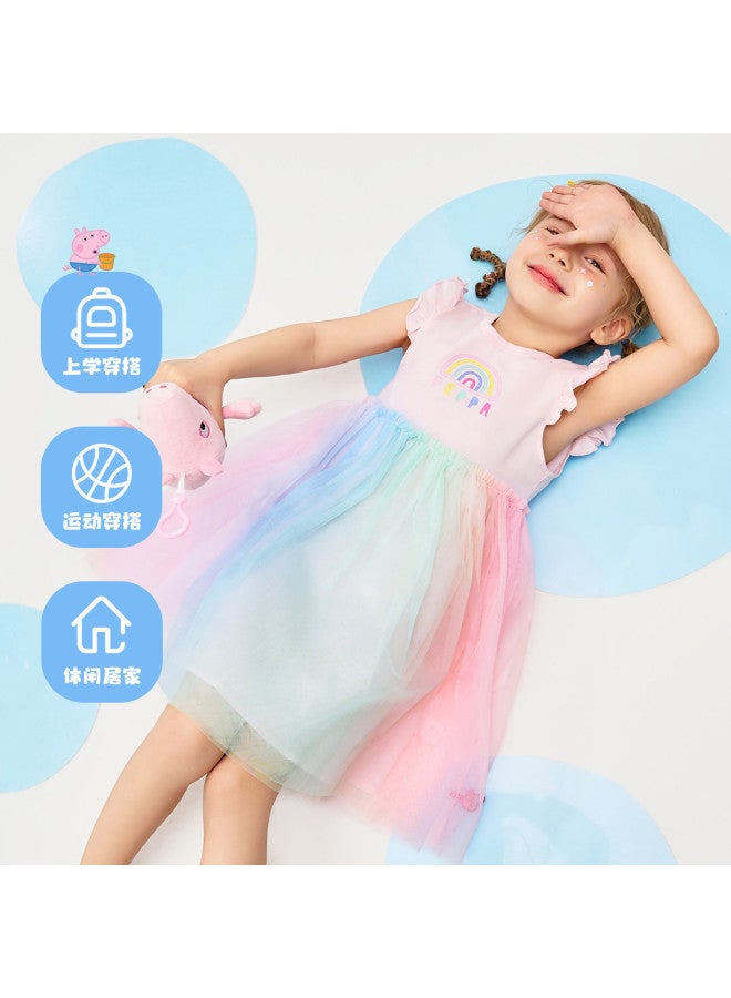 Peppa Pig 25 Summer Girls' Thin Rainbow Mesh Sleeveless Dress Baby Toddler Dress - Image 5