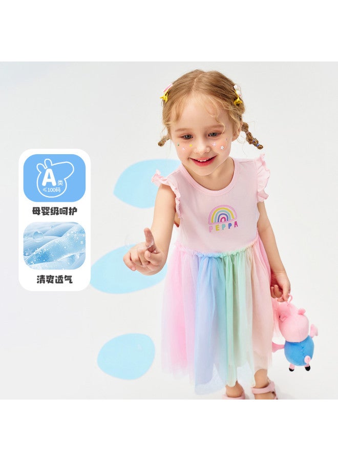 Peppa Pig 25 Summer Girls' Thin Rainbow Mesh Sleeveless Dress Baby Toddler Dress - Image 2