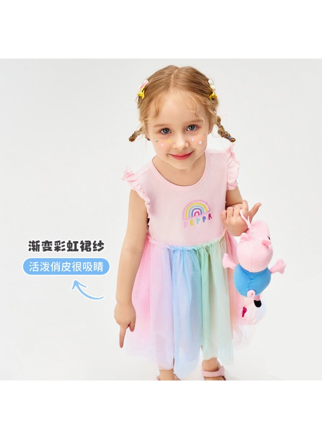 Peppa Pig 25 Summer Girls' Thin Rainbow Mesh Sleeveless Dress Baby Toddler Dress - Image 4
