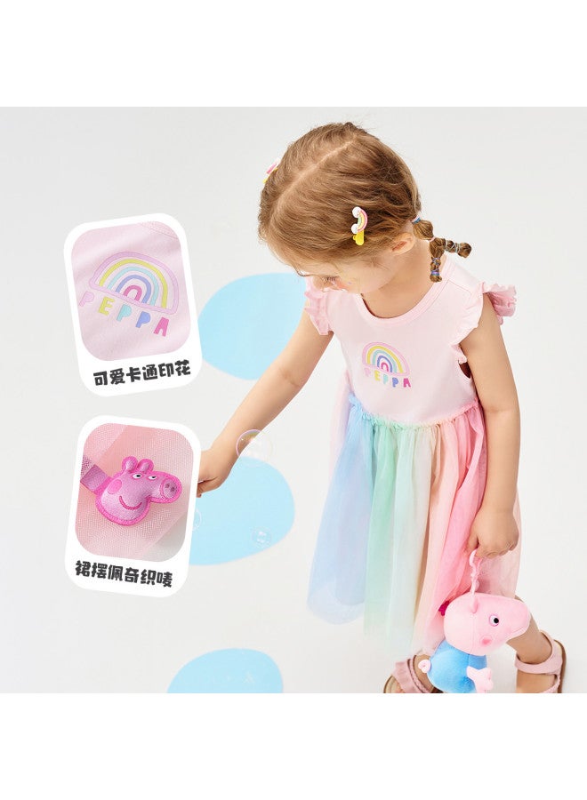 Peppa Pig 25 Summer Girls' Thin Rainbow Mesh Sleeveless Dress Baby Toddler Dress - Image 3