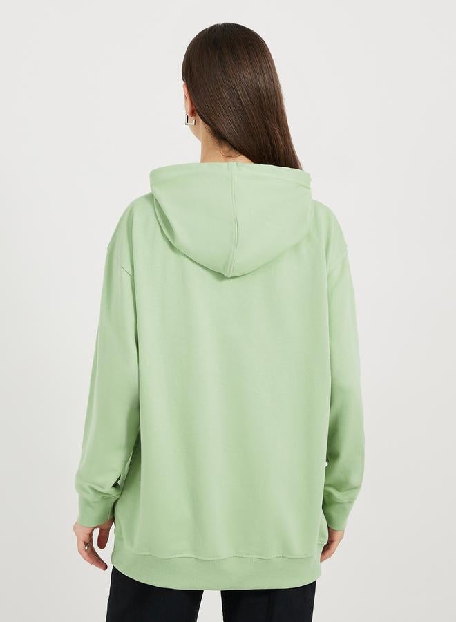 Styli Regular Fit Longline Embroidered Slogan Hoodie  - Image 4