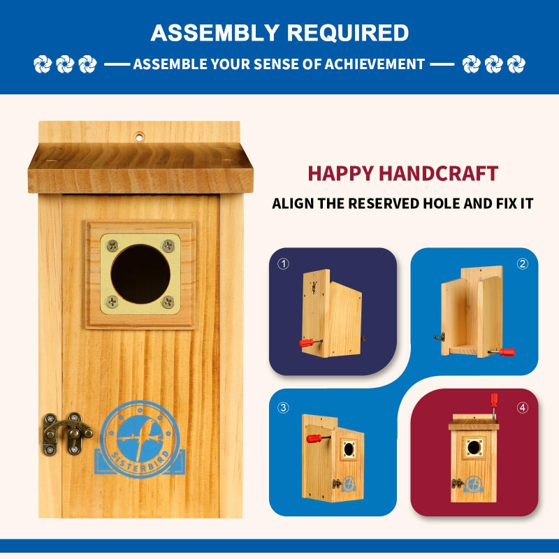 SISTERBIRD Pack of 2 Premium Bluebird Houses for Outside, Assembled Bird House Gift, Garden Decoration Bluebird House, Copper Predator Guard, Easy to Clean Bird Nesting - Image 5