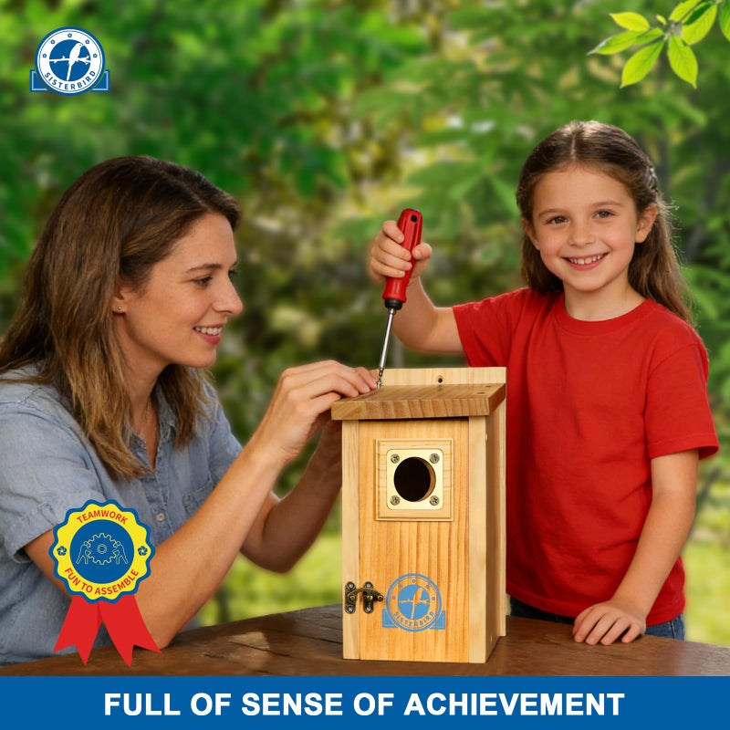 SISTERBIRD Pack of 2 Premium Bluebird Houses for Outside, Assembled Bird House Gift, Garden Decoration Bluebird House, Copper Predator Guard, Easy to Clean Bird Nesting - Image 4