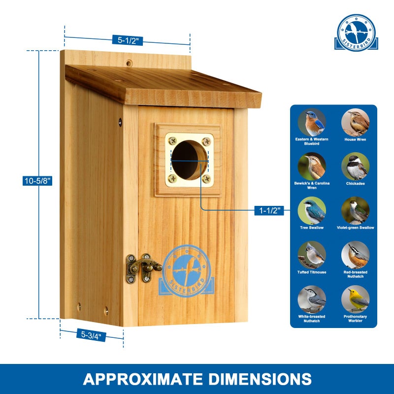 SISTERBIRD Pack of 2 Premium Bluebird Houses for Outside, Assembled Bird House Gift, Garden Decoration Bluebird House, Copper Predator Guard, Easy to Clean Bird Nesting - Image 3