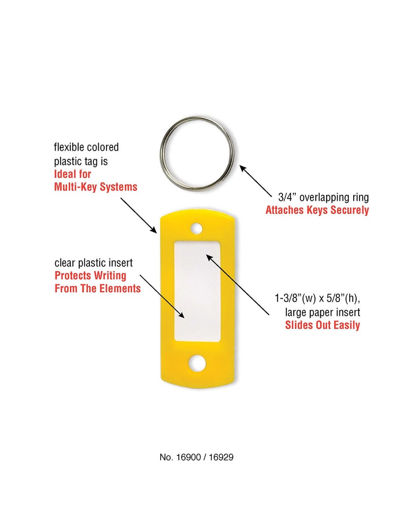 Lucky Line Flexible Colored Plastic Key Tag with 3/4" Split Ring in Yellow, 50 Tags (16980) - Image 5