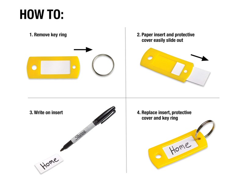 Lucky Line Flexible Colored Plastic Key Tag with 3/4" Split Ring in Yellow, 50 Tags (16980) - Image 3