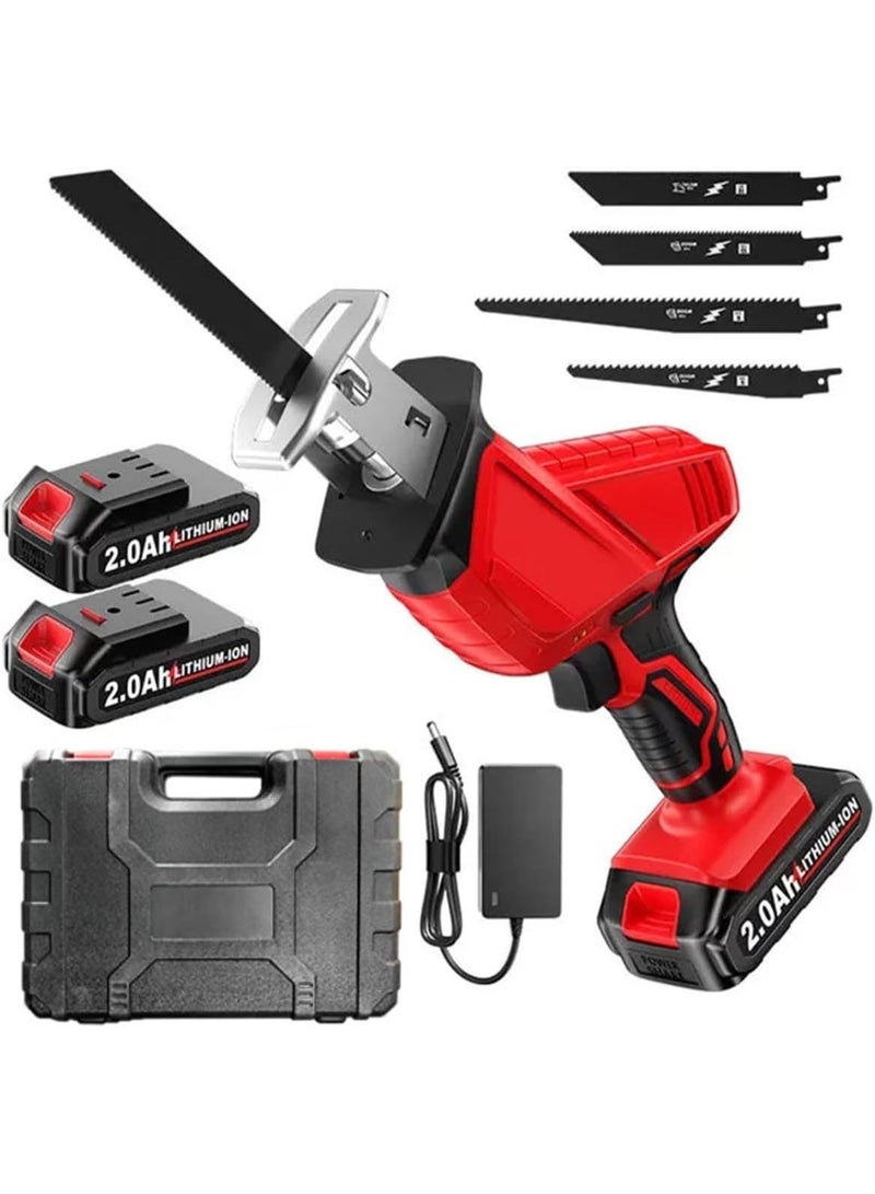 Cordless Reciprocating Saw 21V Power Saw Handheld 0-3500SPM with 2 Batteries & 4 Saw Blades Electric Cordless Saws Compact Variable Speed Wireless Reciprocating Saws for Woods Metal PVC Cutting