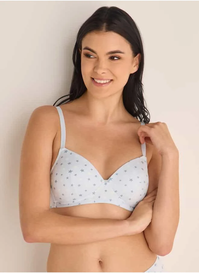 FAV Printed Support Bra with Hook and Eye Closure