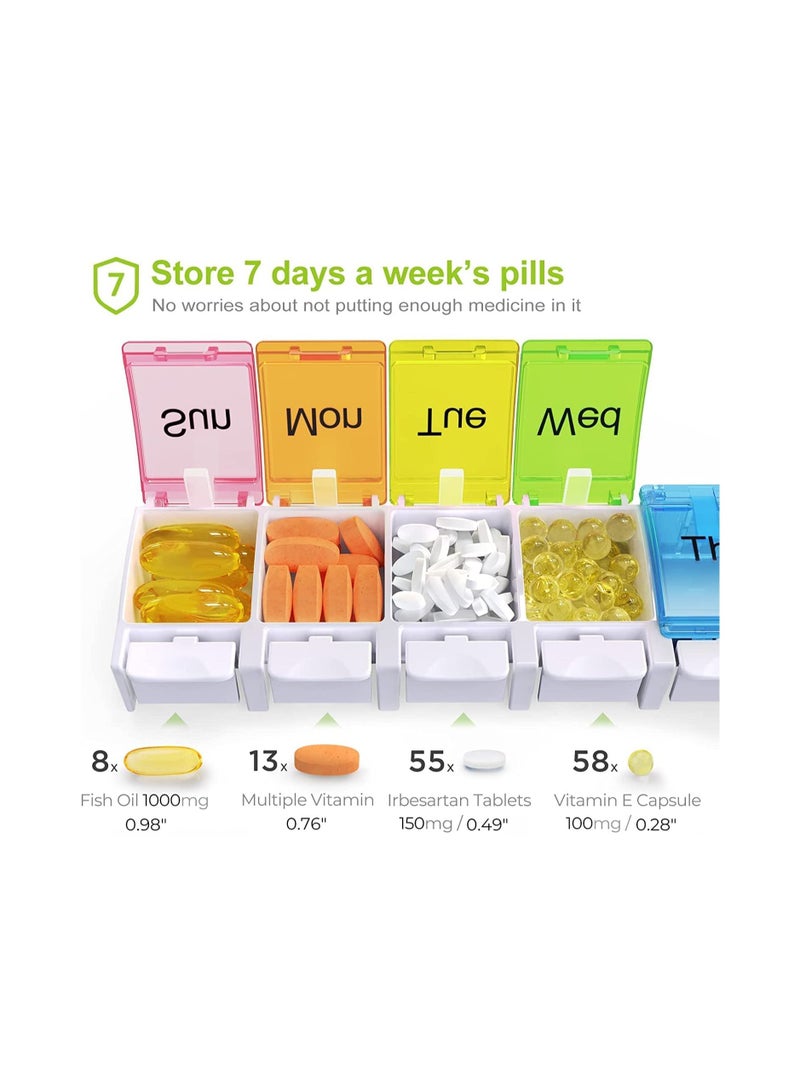 SYOSI Weekly Pill Organizer Arthritis Friendly, BPA Free Travel 7 Day Pill Box Case with Spring Open Design and Large Compartment to Hold Vitamins, Cod Liver Oil, Supplements and Medication - Image 3