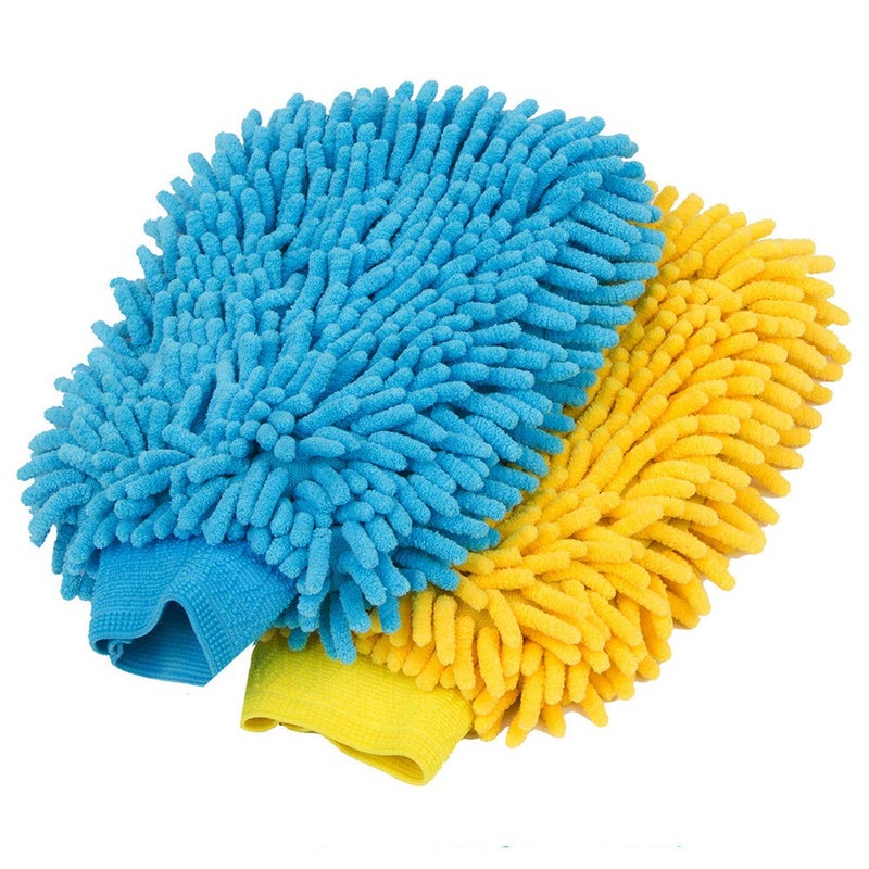 MRSIgA Premium Microfiber Soft chenille car Wash Mitt, Pack of 2, Blue & Yellow