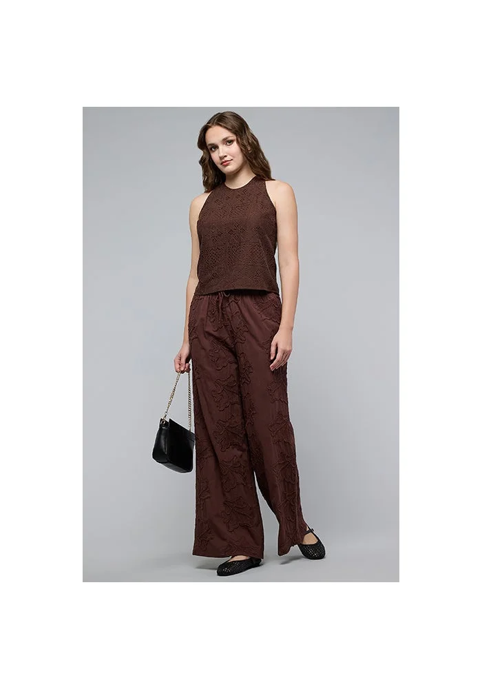 أر أند بي Embroidered Wide Leg Trousers with Drawstring Waist