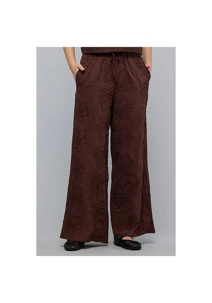أر أند بي Embroidered Wide Leg Trousers with Drawstring Waist