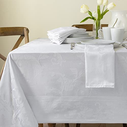 Benson Mills Harmony Scroll Woven Damask Fabric Tablecloth, Everyday, Parties, Special Occasions, Weddings and Holiday Table Cloth (60" X 84" Rectangular, White) - Image 1