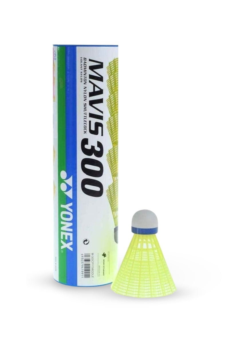 Yonex Mavis 300 Nylon Badminton Shuttlecock | Pack of 6 | Color: Green Cap/Yellow | Ideal for Training and Indoor Play - Image 1
