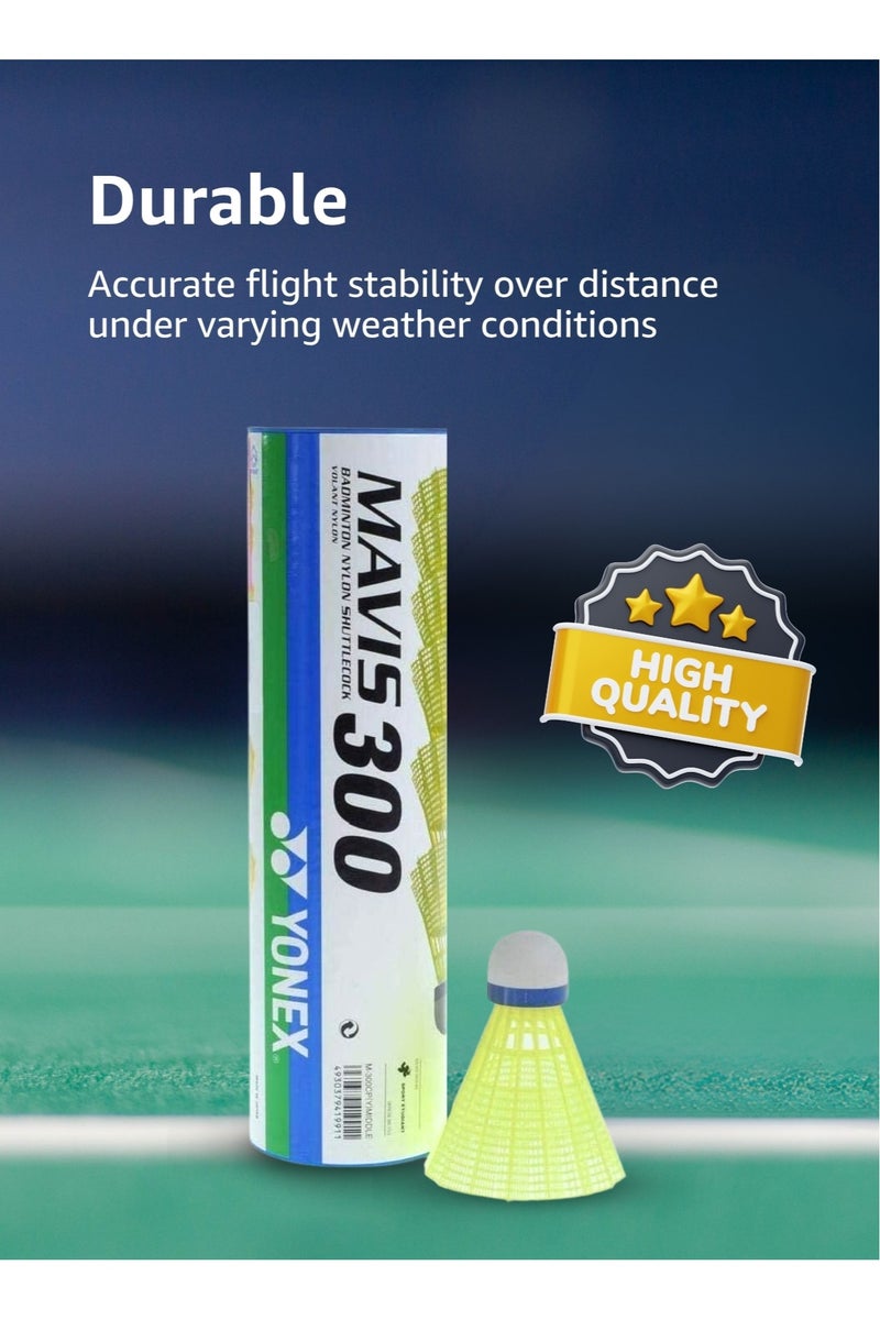 Yonex Mavis 300 Nylon Badminton Shuttlecock | Pack of 6 | Color: Green Cap/Yellow | Ideal for Training and Indoor Play - Image 3
