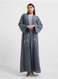 hayas closet Embellished V-Neck Flared Sleeve Abaya  - Image 3
