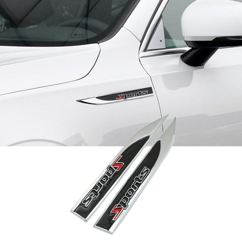 AutoBizarre 3D Raised Set of 2 Side Fender Blade Knife Shape Metal Monogram Emblem Badge Decal Sticker for All Cars & Bikes (Red Black Sport) - Image 1