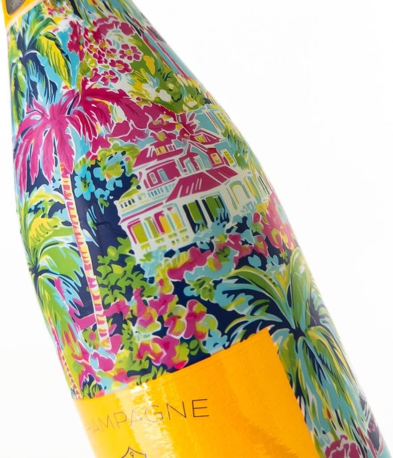 beaubottles Pink Key West Cottage Wrap for Champagne – Veuve Edition – Custom Wine Bottle Labels for Celebrations, Birthdays, Gifting – Fits 750ml Bottles – Personalized Wine Label Sleeve - Image 1