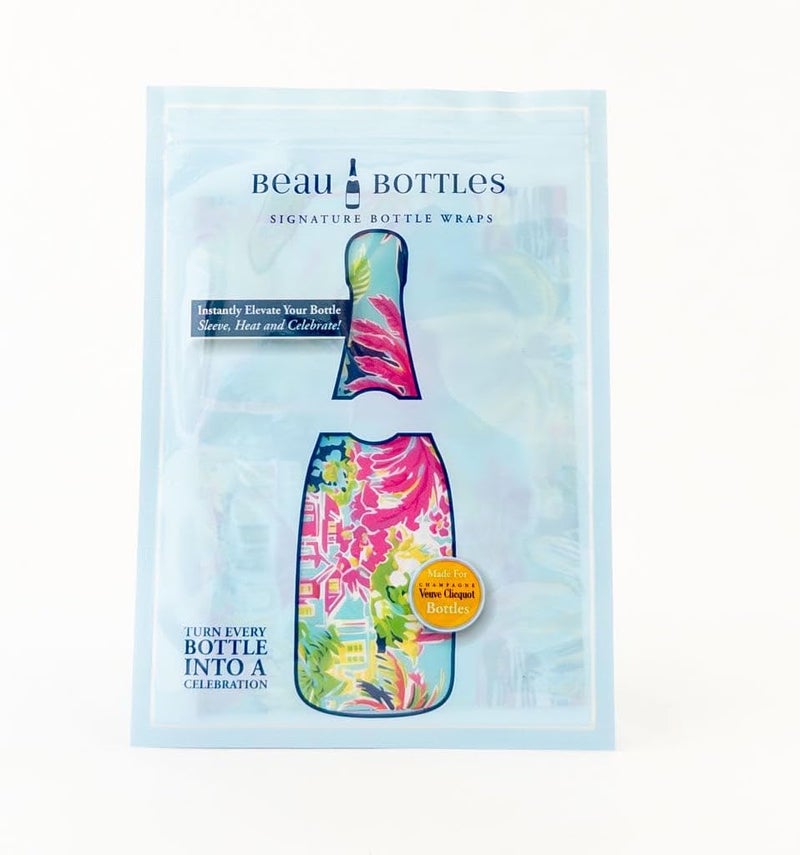beaubottles Pink Key West Cottage Wrap for Champagne – Veuve Edition – Custom Wine Bottle Labels for Celebrations, Birthdays, Gifting – Fits 750ml Bottles – Personalized Wine Label Sleeve - Image 2