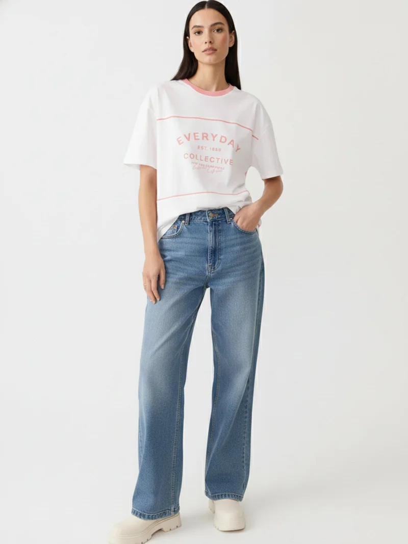 Outzidr pink Pink Oversized T-Shirt With Graphic And Cut & Sew Highlights for Women | Best Price UAE