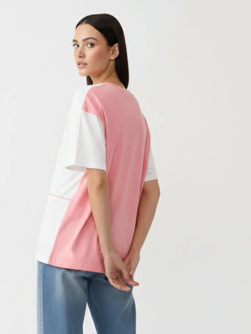 Outzidr pink Pink Oversized T-Shirt With Graphic And Cut & Sew Highlights for Women | Best Price UAE