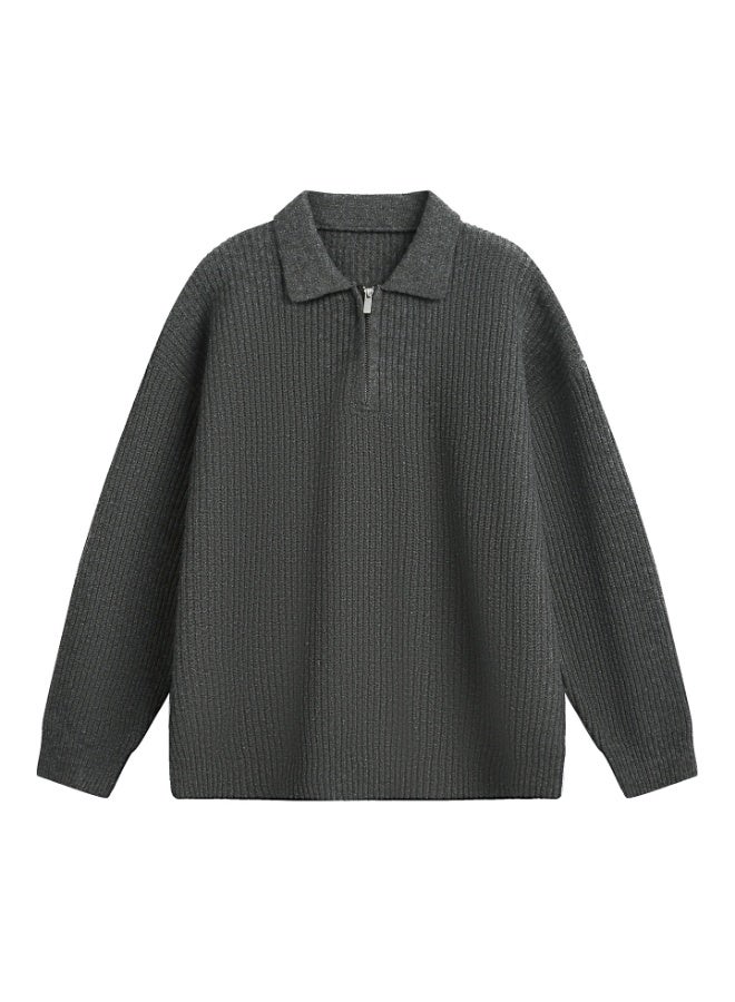 NIBEMINENT Half-zipper Collar Sweater Men's Autumn Winter Solid Color Loose Casual Pullover Knit Sweater Jacket Warm Soft Breathable - Image 1