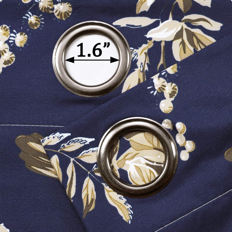 Lush Decor  Navy and Taupe Farmhouse Bird and Flower Insulated Grommet Blackout Window Curtain Panel Pair  95'' x 38'  95 in x 38 - Image 3